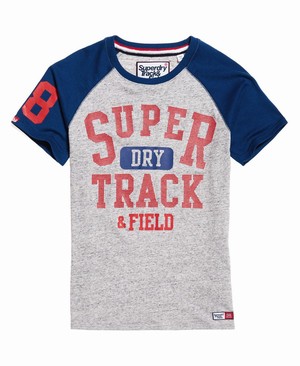 Superdry Track & Field Baseball Férfi Pólók Szürke/Kék | LXZWV6301